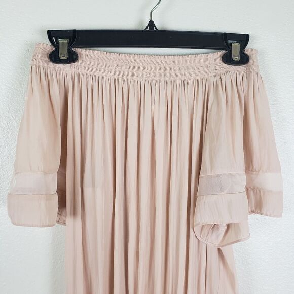 Women's Designer Light Pale Pink Cold Off the Shoulders Drop Waist Dress Size SM - Picture 8 of 12